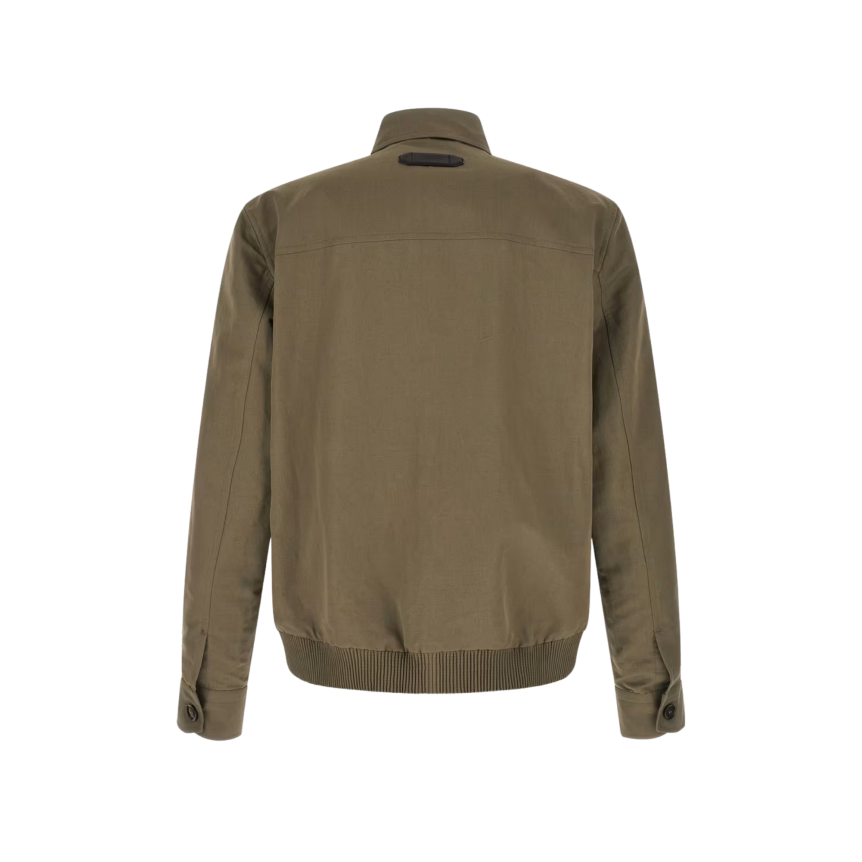 Blouson zippé à col en coton lin kaki