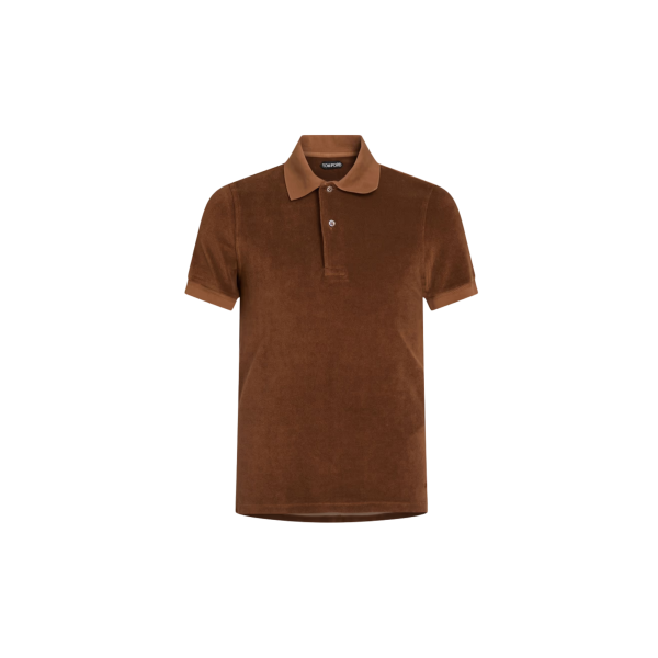 Polo TOM FORD manche courte velours marron chocolat