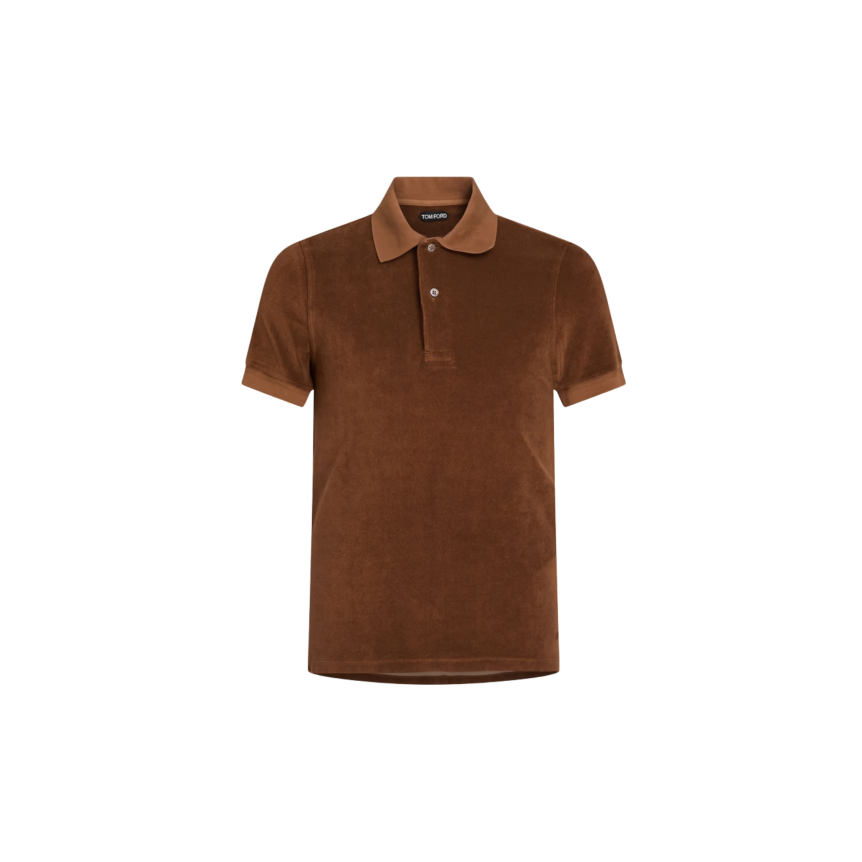 Polo TOM FORD manche courte velours marron chocolat