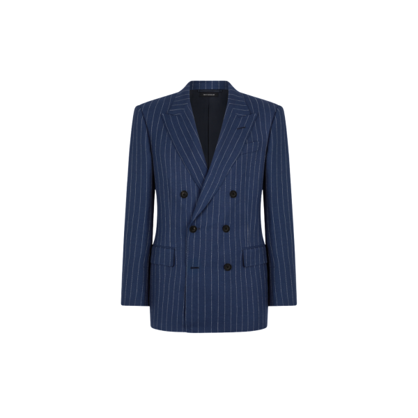 Veste croisée TOM FORD double boutonnage laine lin soie bleu rayures Tennis