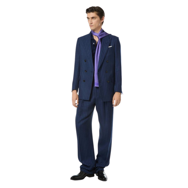 Veste croisée TOM FORD double boutonnage laine lin soie bleu rayures Tennis