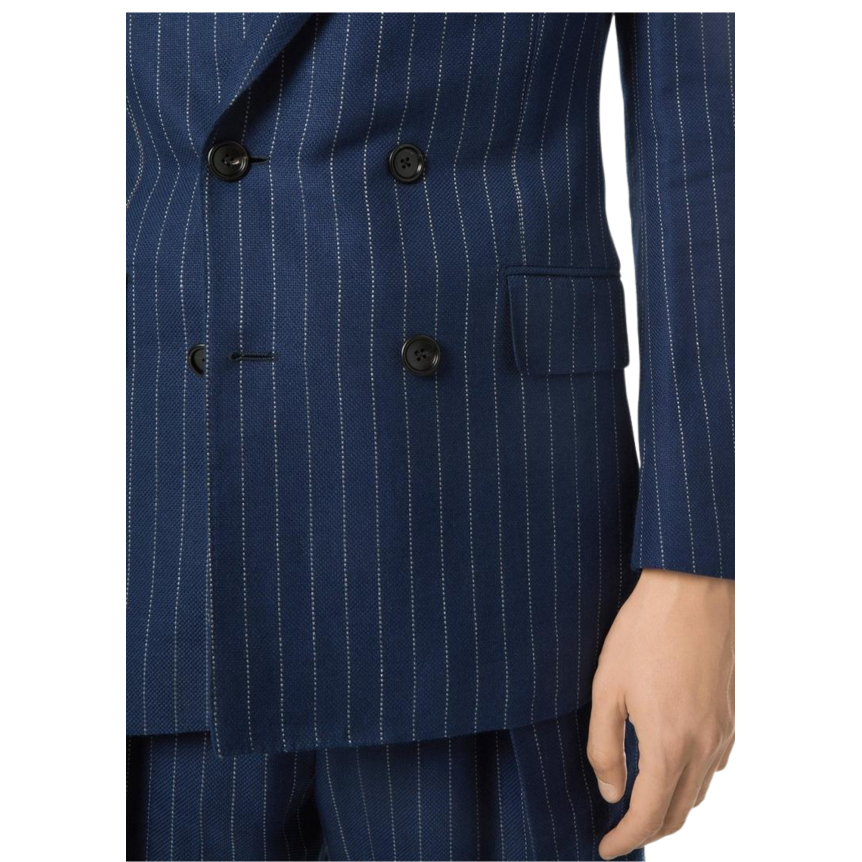 Veste croisée TOM FORD double boutonnage laine lin soie bleu rayures Tennis