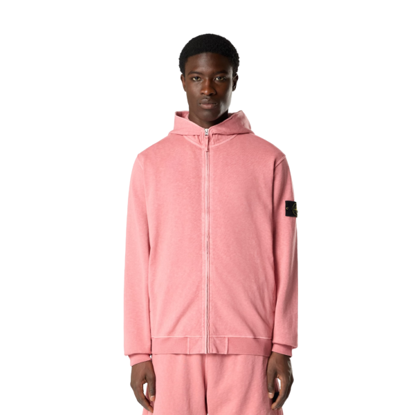 Sweat-shirt zippé STONE ISLAND capuche molleton coton flammé rose