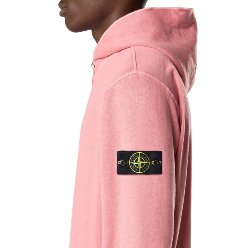 Sweat-shirt zippé STONE ISLAND capuche molleton coton flammé rose