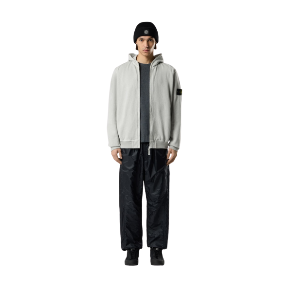 Sweat-shirt zippé STONE ISLAND capuche molleton coton flammé gris perle
