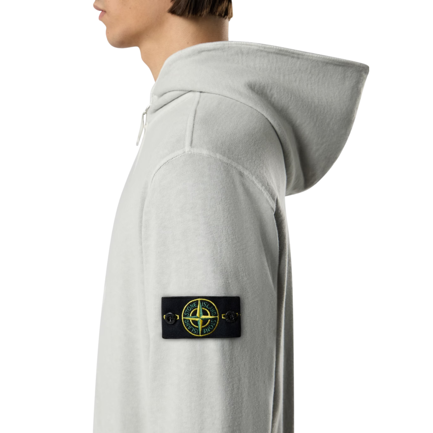 Sweat-shirt zippé STONE ISLAND capuche molleton coton flammé gris perle