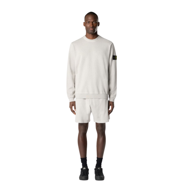 Sweat-shirt STONE ISLAND ras-du-cou coton flammé gris perle