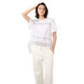 T-shirt large manche courte coton blanc incrustation dentelle