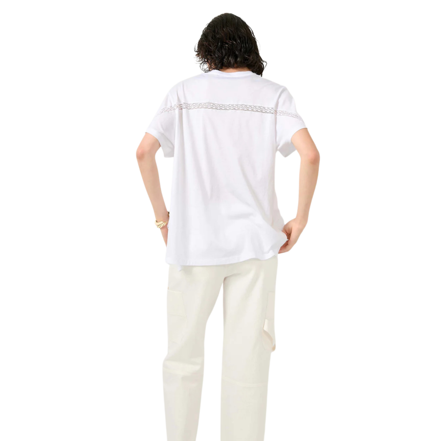 T-shirt large BARBARA BUI manche courte coton blanc incrustation dentelle