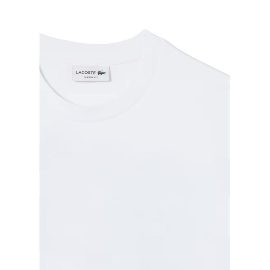 LACOSTE T-shirt manche courte col rond coton blanc imprimé maxi crocodile bleu clair