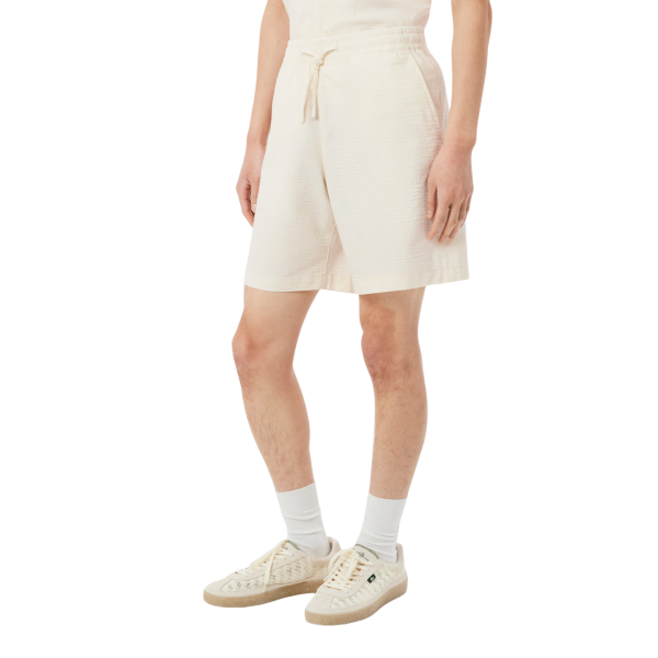 Short LACOSTE seersucker coton rayures jaune blanc
