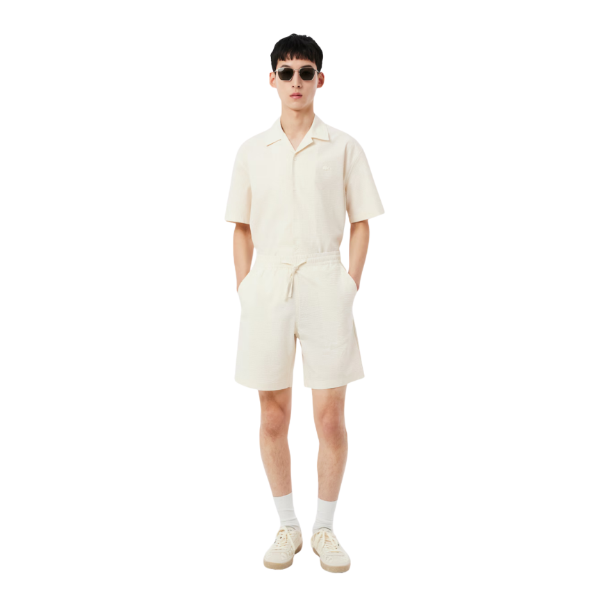 Short LACOSTE seersucker coton rayures jaune blanc