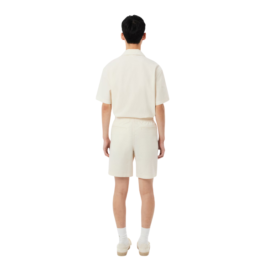 Short LACOSTE seersucker coton rayures jaune blanc