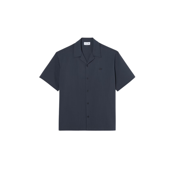 Chemise manche courte LACOSTE seersucker coton rayures noir gris