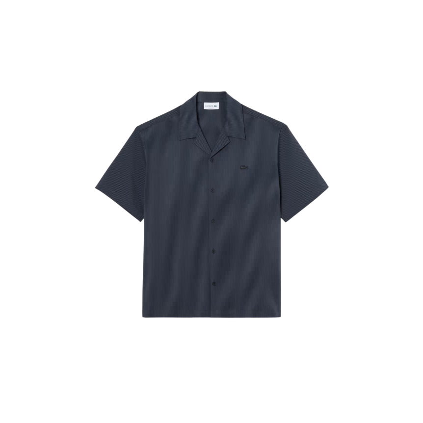 Chemise manche courte LACOSTE seersucker coton rayures noir gris