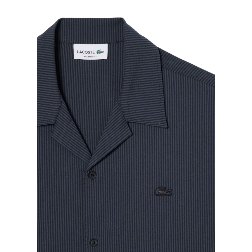 Chemise manche courte LACOSTE seersucker coton rayures noir gris