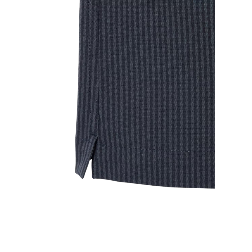 Chemise manche courte LACOSTE seersucker coton rayures noir gris