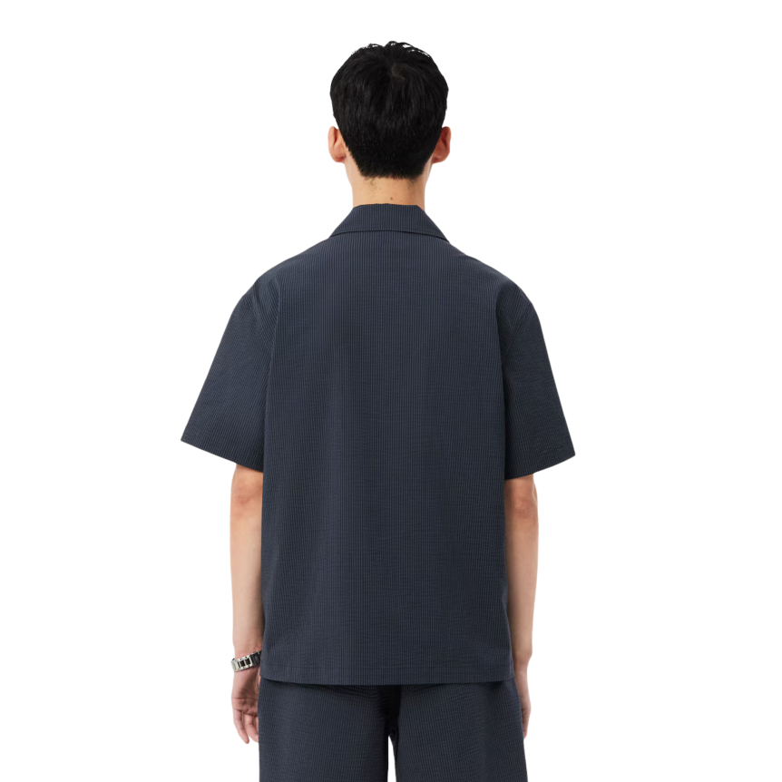 Chemise manche courte LACOSTE seersucker coton rayures noir gris