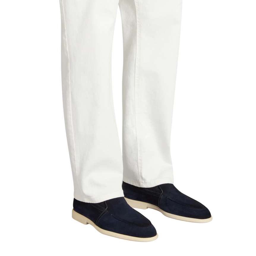 Mocassin SANTONI Malibu daim bleu marine semelle écrue