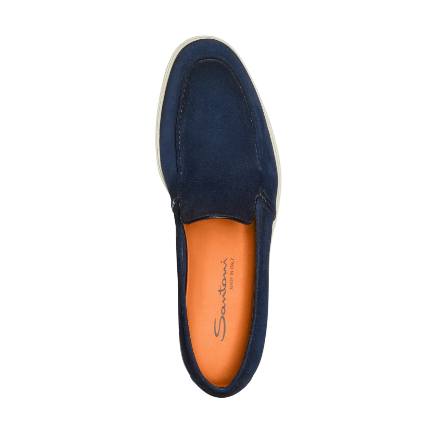 Mocassin SANTONI Malibu daim bleu marine semelle écrue