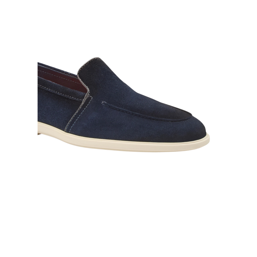 Mocassin SANTONI Malibu daim bleu marine semelle écrue