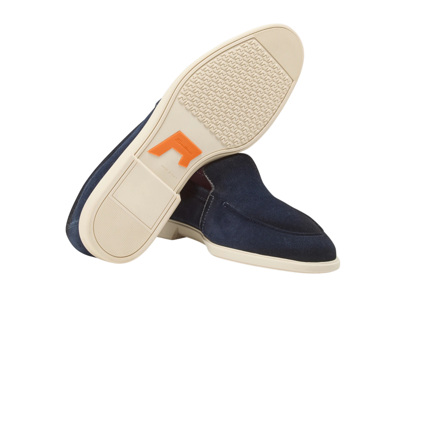 Mocassin SANTONI Malibu daim bleu marine semelle écrue