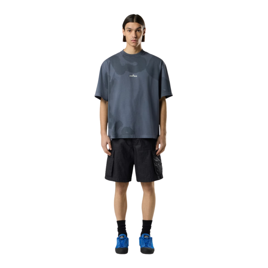 T-shirt STONE ISLAND manche courte jersey coton bio peigné gris imprimé Whirlwind Type