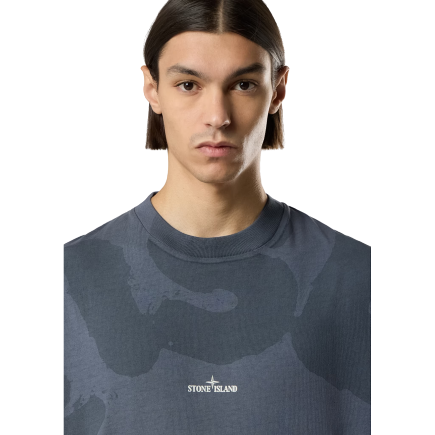 T-shirt STONE ISLAND manche courte jersey coton bio peigné gris imprimé Whirlwind Type