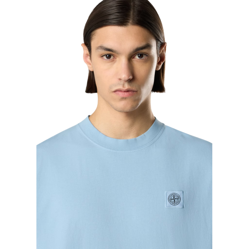 T-shirt STONE ISLAND manche courte jersey coton bio bleu ciel boussole dos