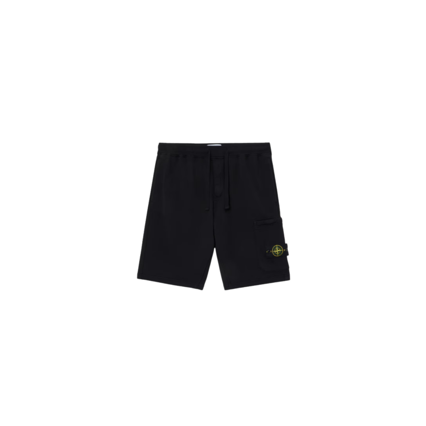 Short de jogging STONE ISLAND molleton coton bio noir poche cargo