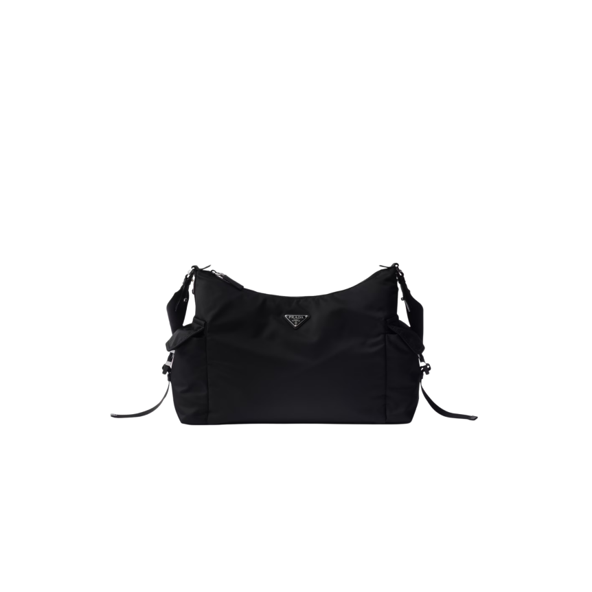 Sac bandoulière PRADA Explore Re-Nylon et cuir noir poches coté logo triangle
