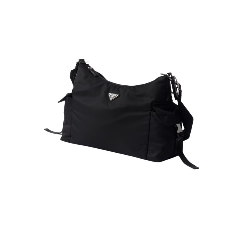 Sac bandoulière PRADA Explore Re-Nylon et cuir noir poches coté logo triangle