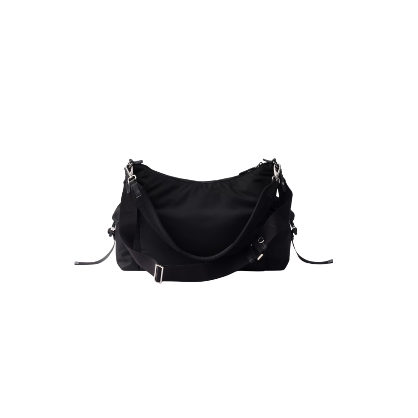Sac bandoulière PRADA Explore Re-Nylon et cuir noir poches coté logo triangle