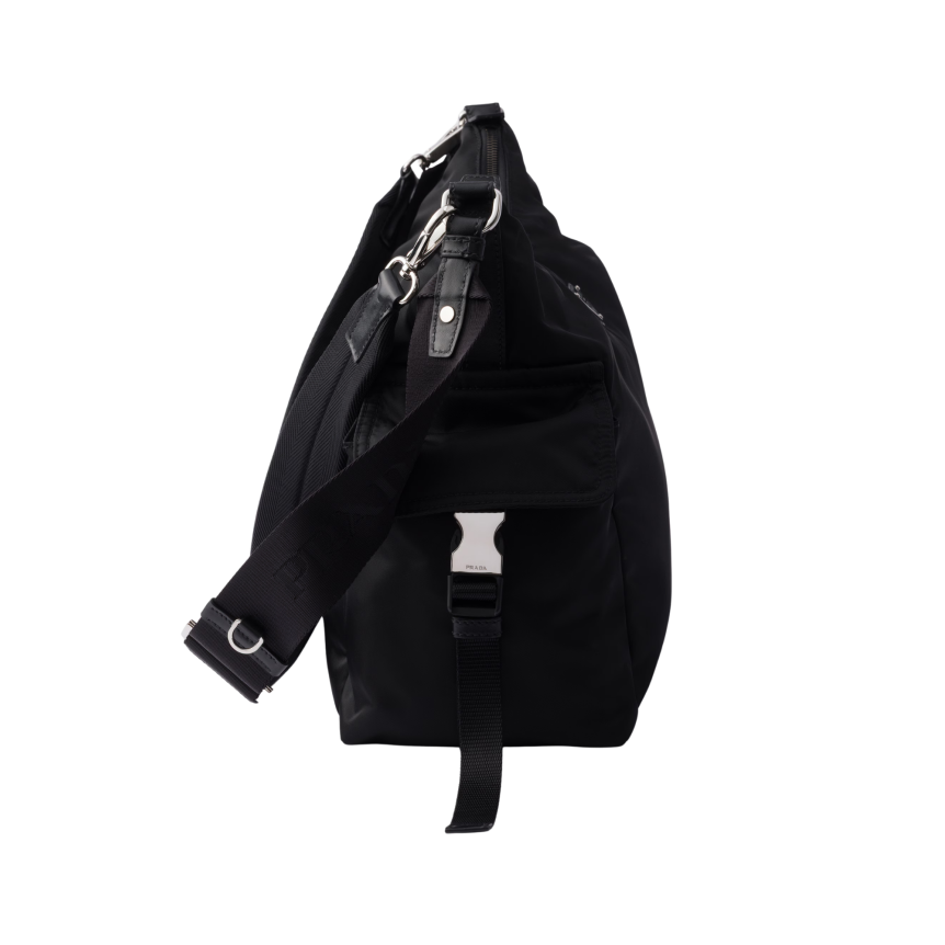 Sac bandoulière PRADA Explore Re-Nylon et cuir noir poches coté logo triangle