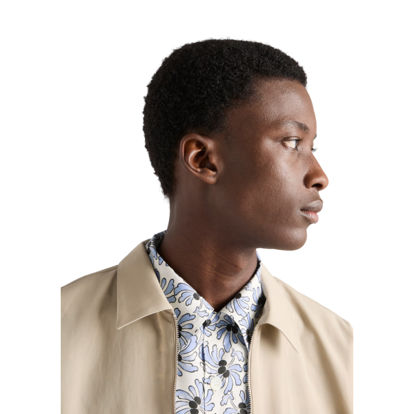 PRADA Chemise bowling mélange de coton imprimé Freesia fleurs bleu ciel noir