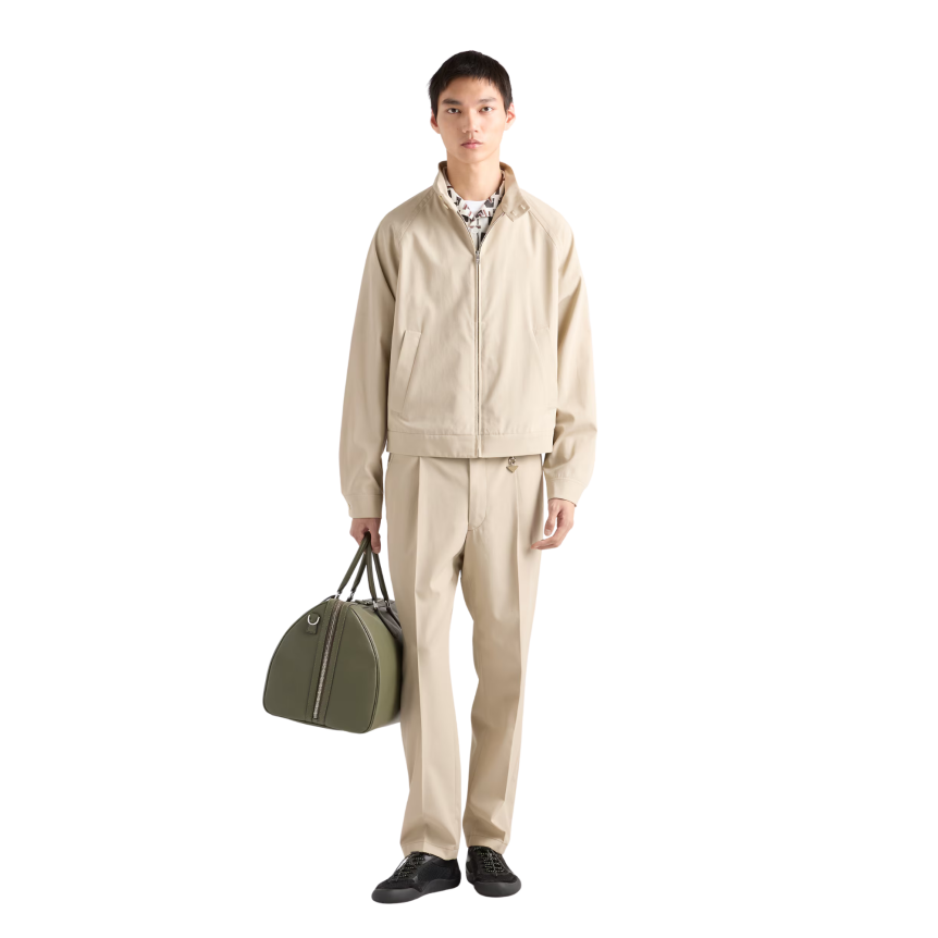 Chemise bowling PRADA mélange de coton écru imprimé graphique marron gris