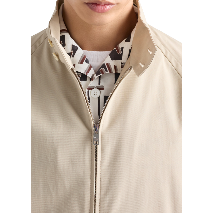 Chemise bowling PRADA mélange de coton écru imprimé graphique marron gris