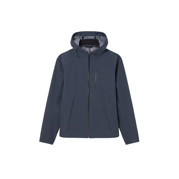 Blouson à capuche zippé LACOSTE nylon imperméable gris anthracite
