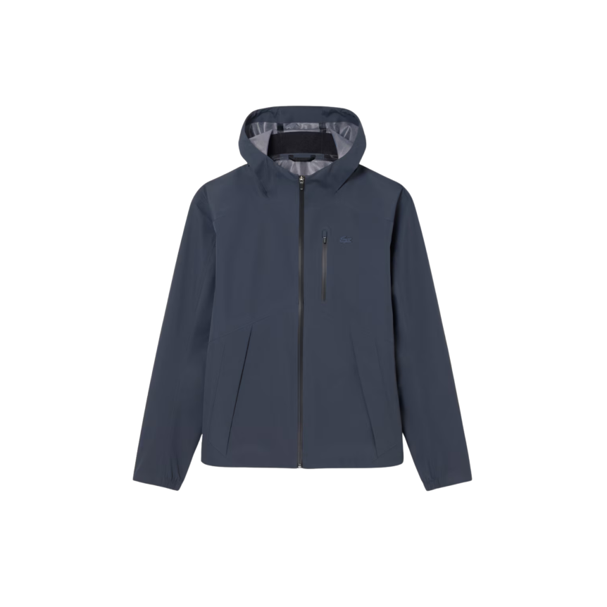 Blouson à capuche zippé LACOSTE nylon imperméable gris anthracite