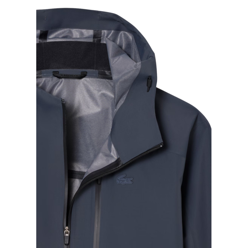 Blouson à capuche zippé LACOSTE nylon imperméable gris anthracite