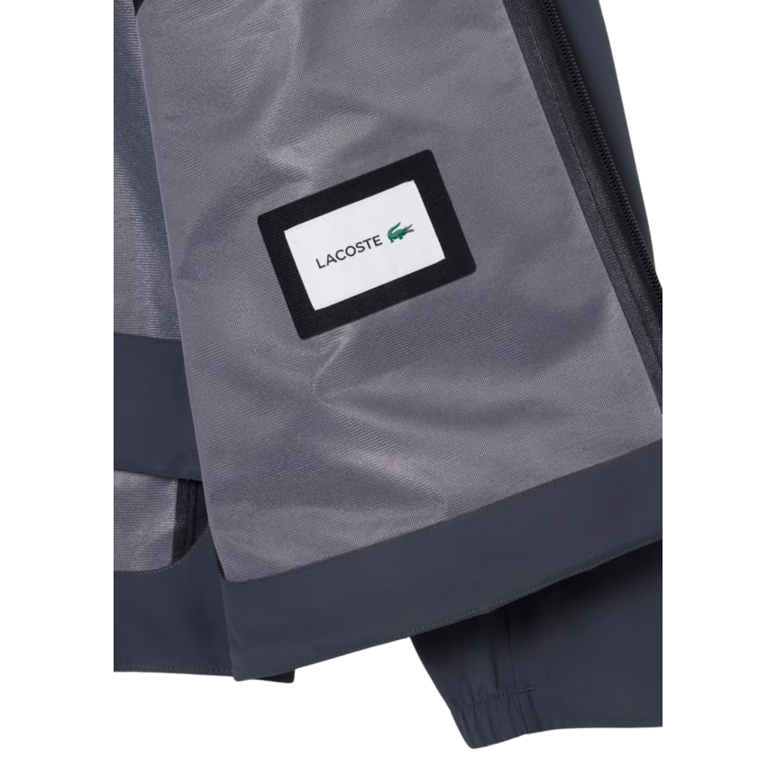 Blouson à capuche zippé LACOSTE nylon imperméable gris anthracite