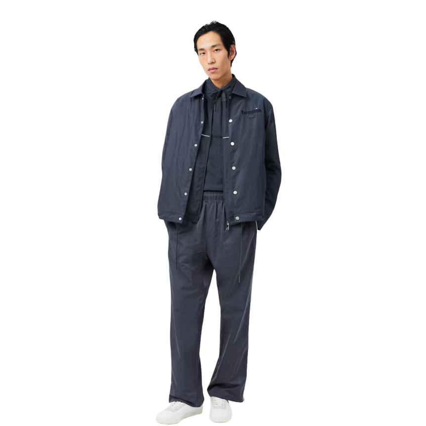 Pantalon de survêtement jogging LACOSTE relaxed fit gris anthracite liseret blanc