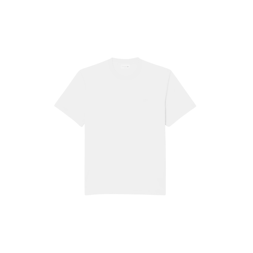 T-shirt LACOSTE col rond manche courte coton blanc broderie crocodile ton sur ton