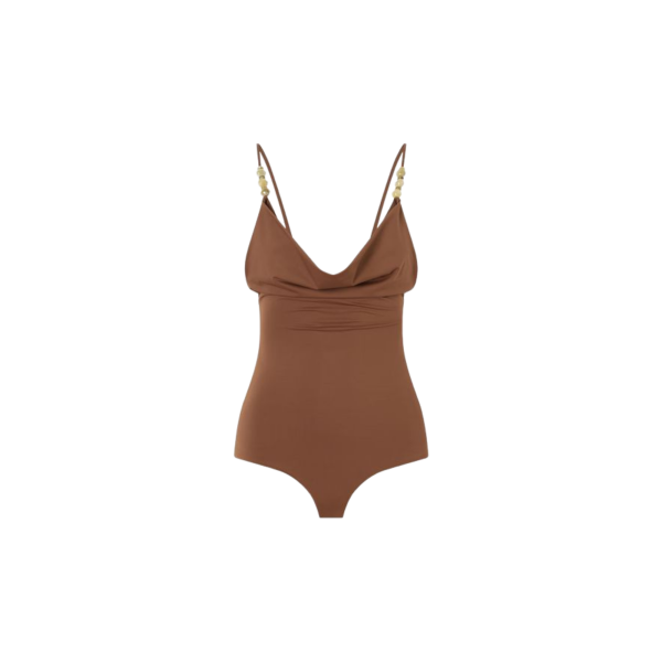 Maillot de bain MAGDA BUTRYM une pièce marron bretelle perle