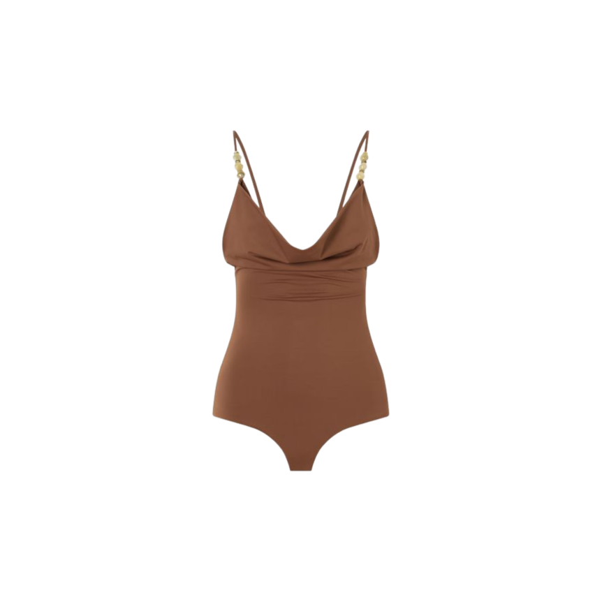 Maillot de bain MAGDA BUTRYM une pièce marron bretelle perle