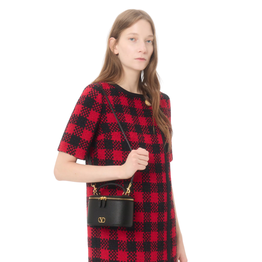 Mini sac vanity-case V Logo Signature en cuir de veau grainé écru