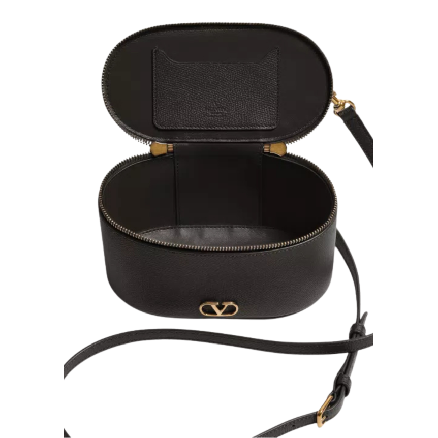 Mini sac vanity-case V Logo Signature en cuir de veau grainé écru