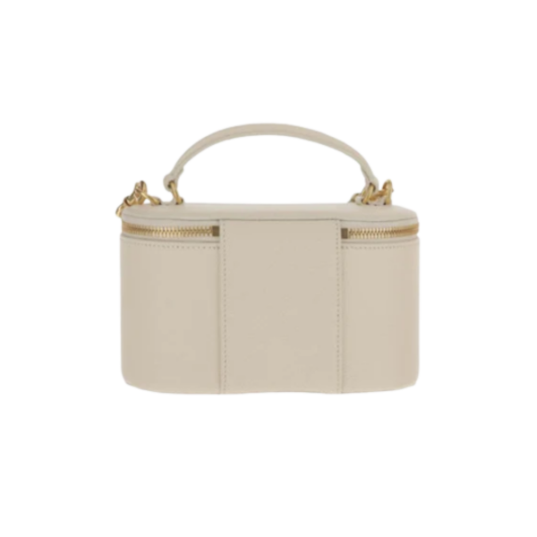Mini sac vanity-case V Logo Signature en cuir de veau grainé écru