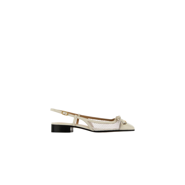 Ballerine à bride cheville VALENTINO cuir empiècement résille écru