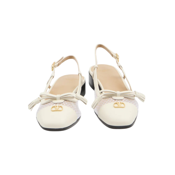 Ballerine à bride cheville VALENTINO cuir empiècement résille écru